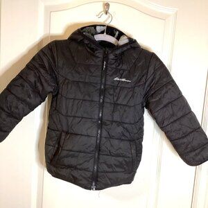 Eddie Bauer Reversable Fleece Lined Black Camouflage Puffer Jacket Size 6
